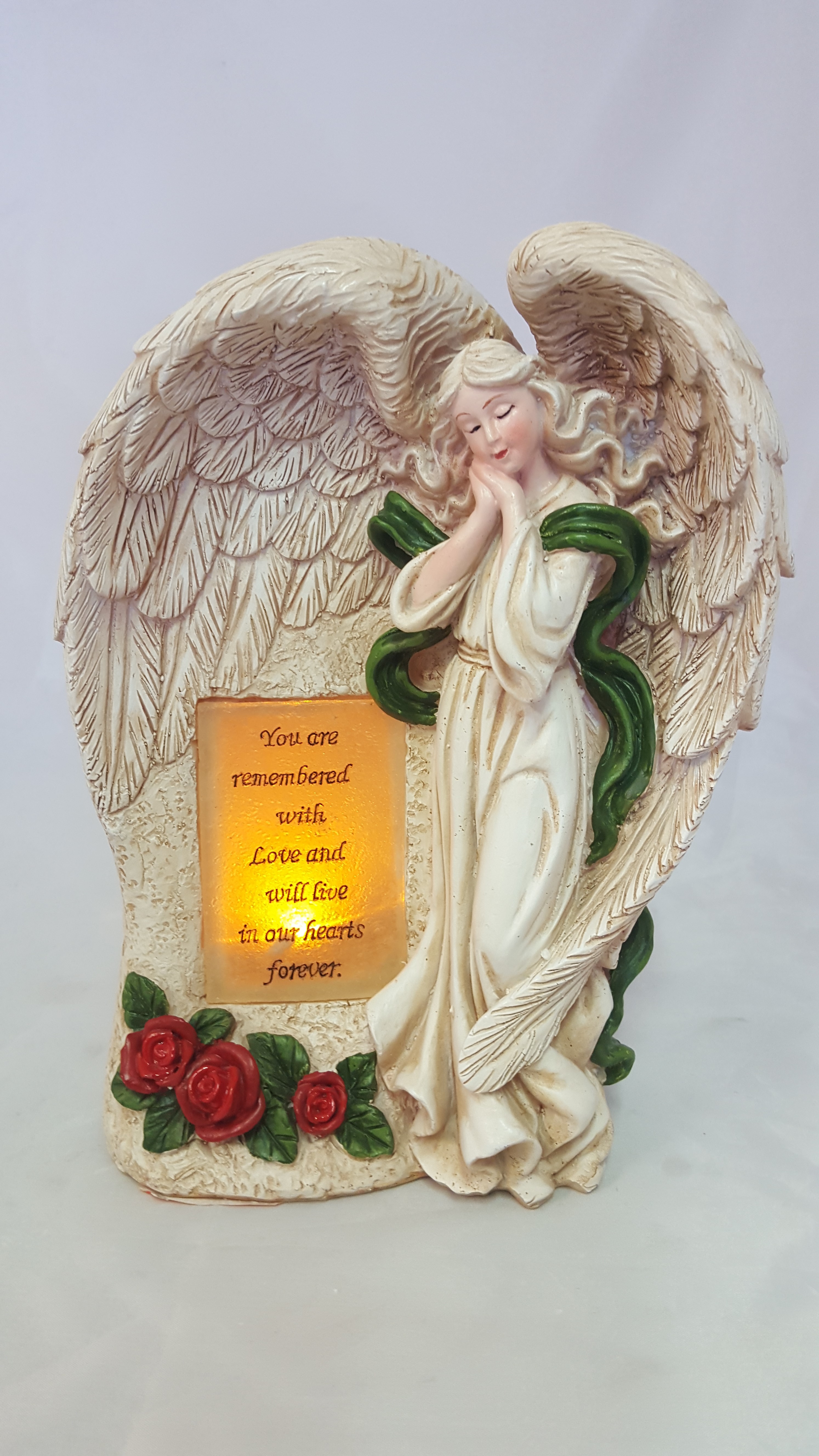 6140 Standing Angel with Lighting Plaque 8/Ctn