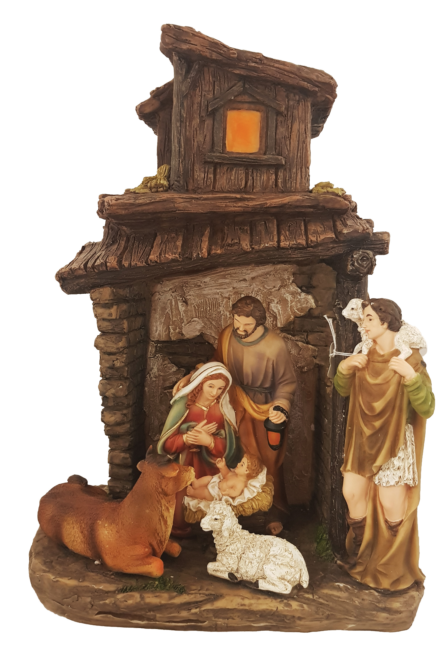 2061 Stable with Nativity Set & Light 2xCtr