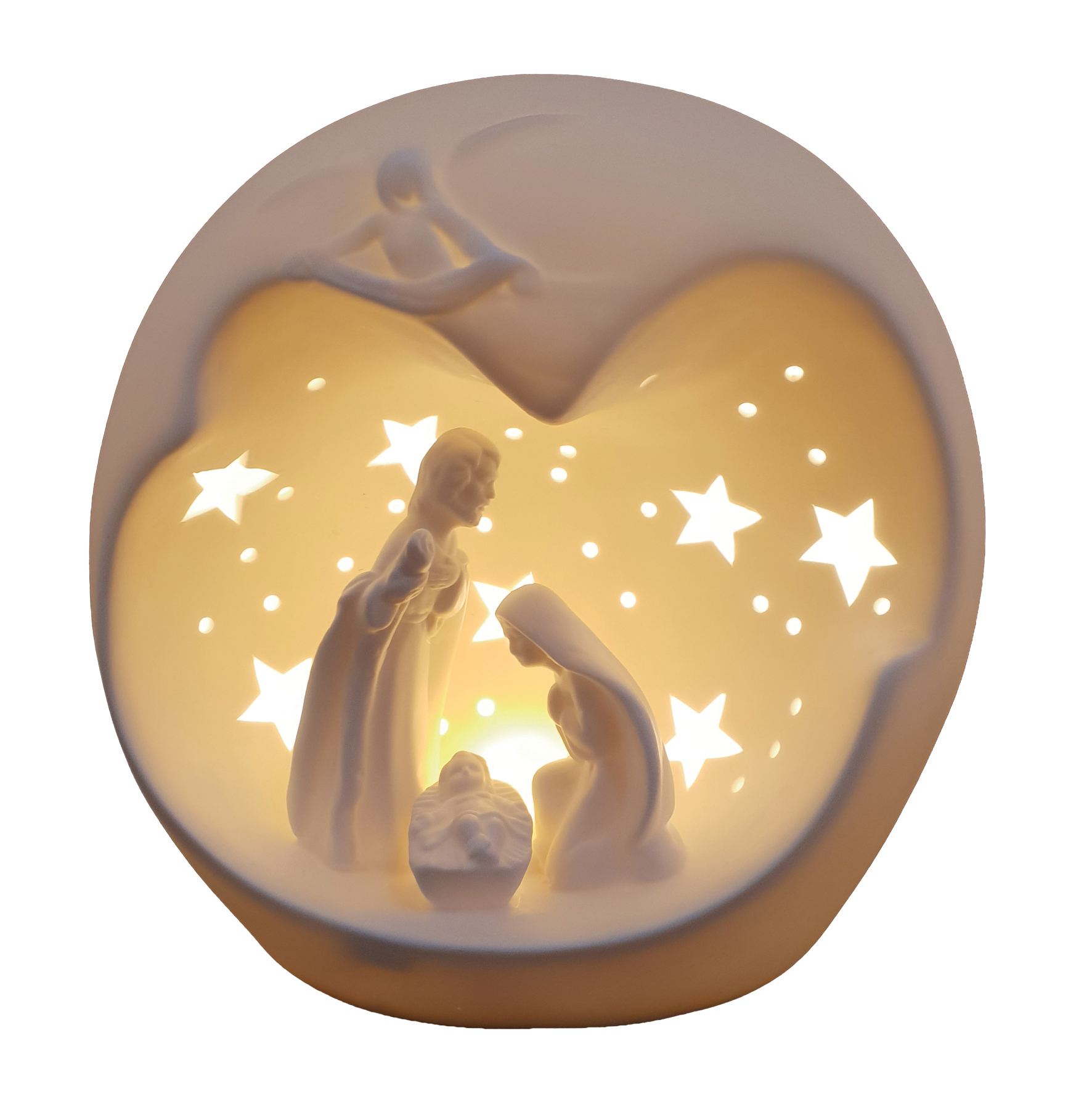 2079 White Round Ceramic Nativity Scene 12/Ctn