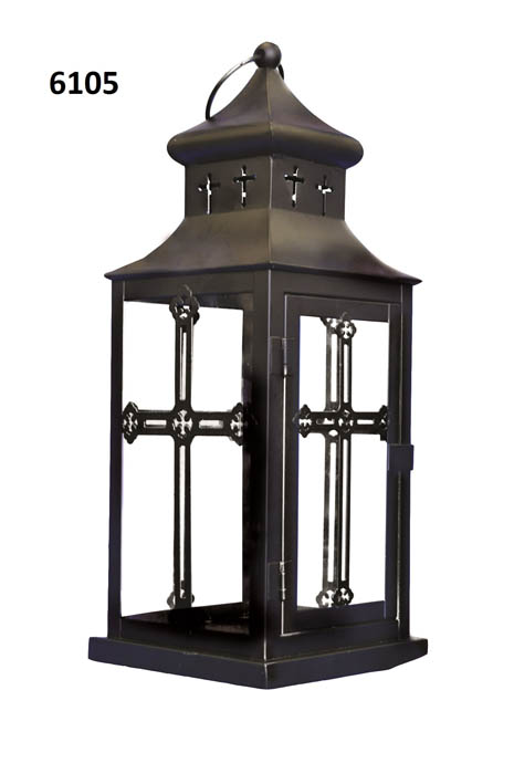 6105 Black Metal Cross Lantern 12/Ctn