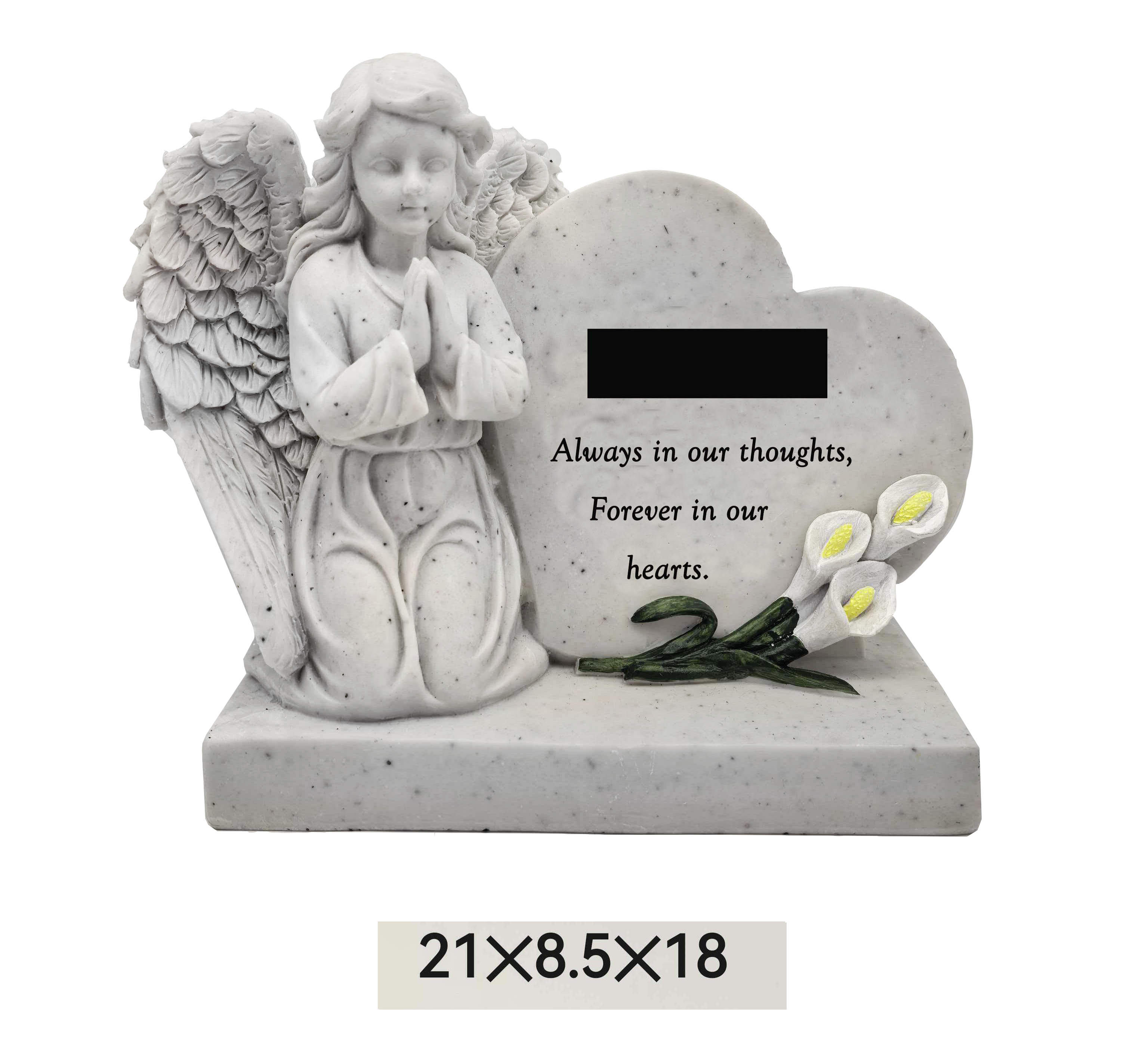 6252 Angel kneels beside heart with name tag. 12/Ctn