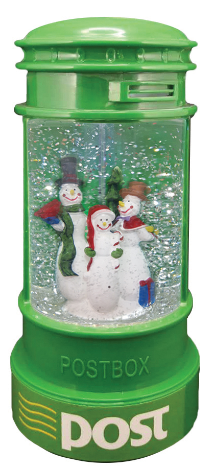CH1027 Green Post Box with Snowmen - Carton Quantity 6