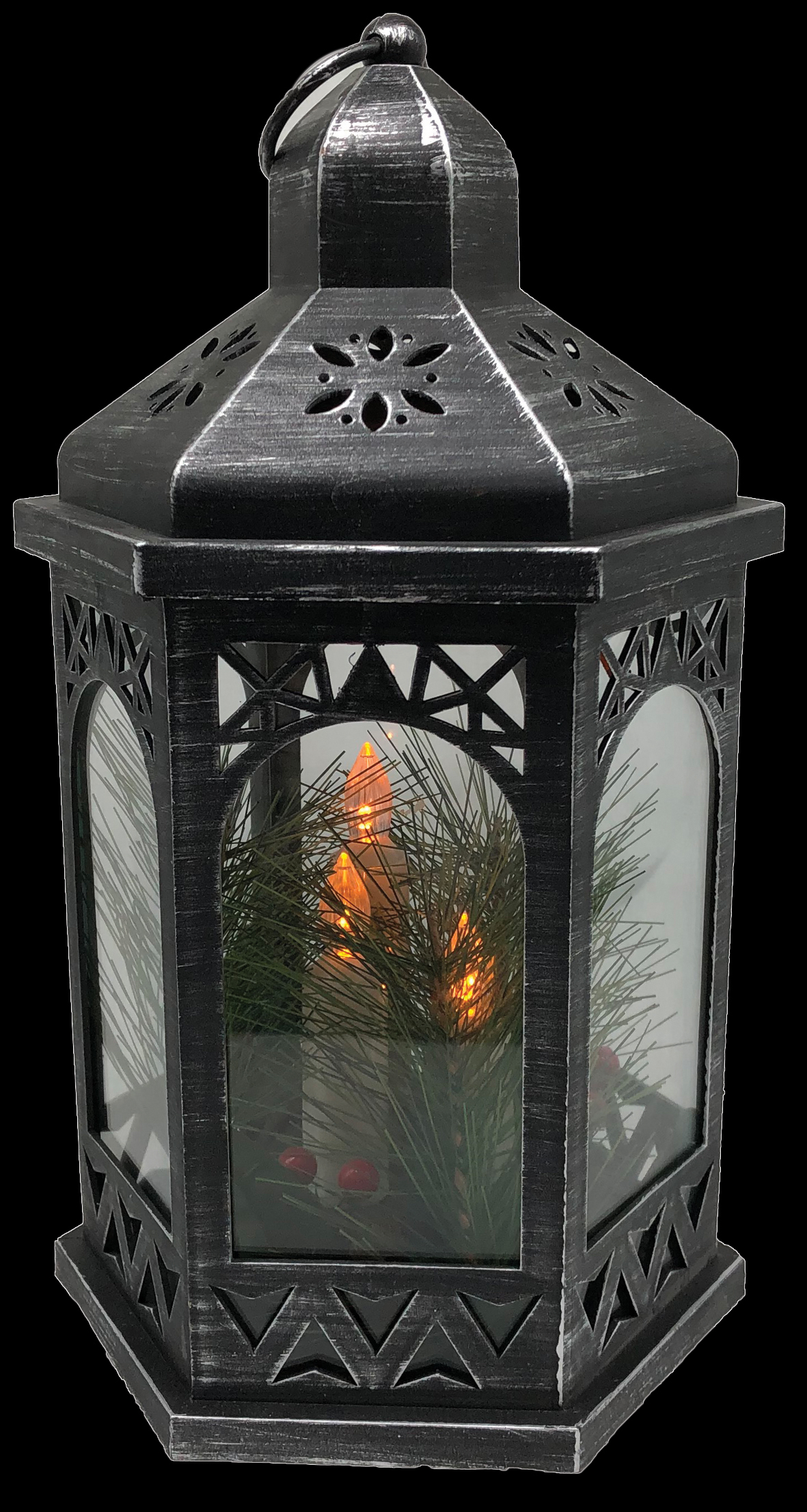 CH1138 Black Lantern with Warm White LED Candle 6/Ctn