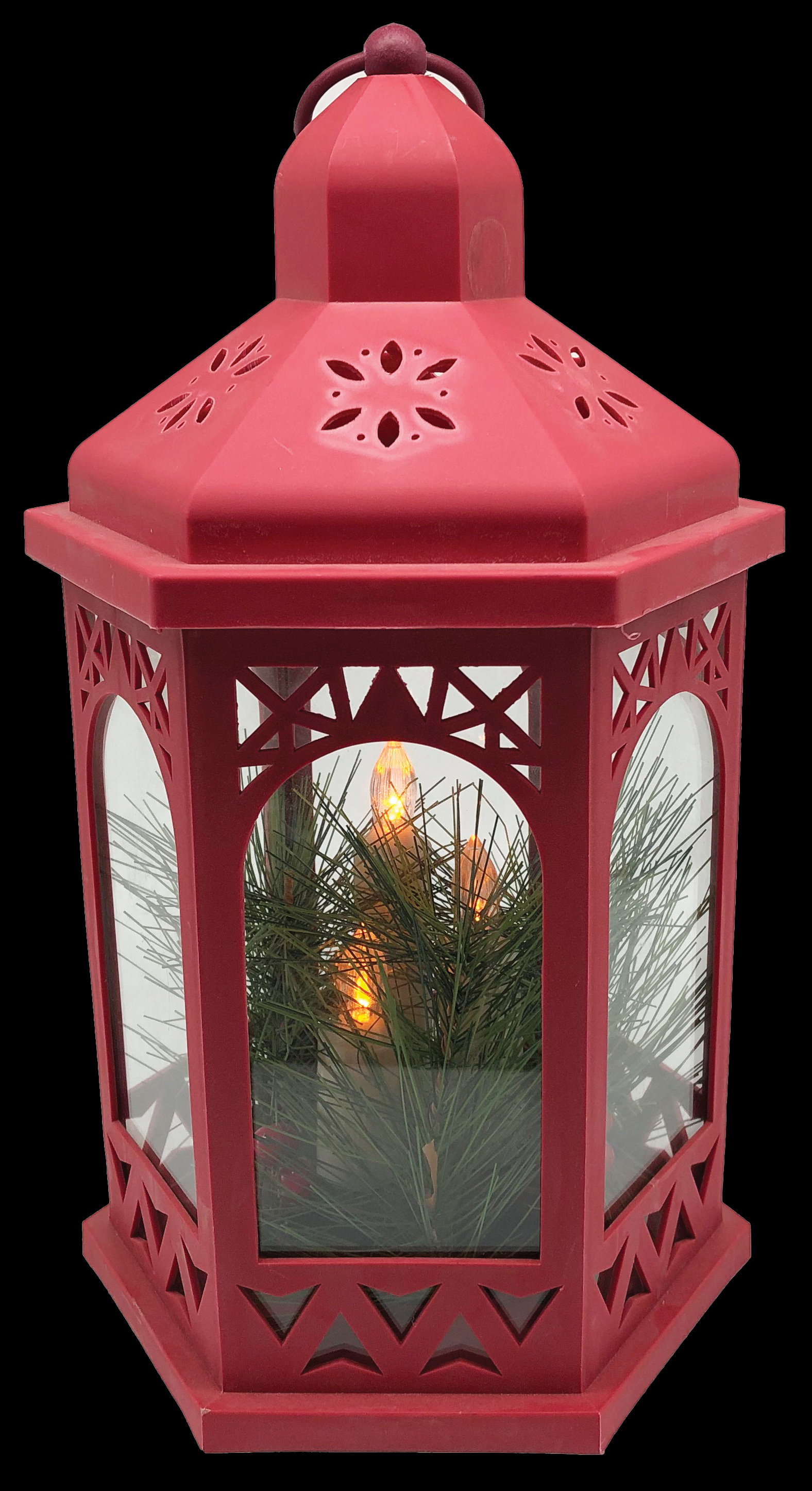 CH1139 Red Lantern with Warm White LED Candle