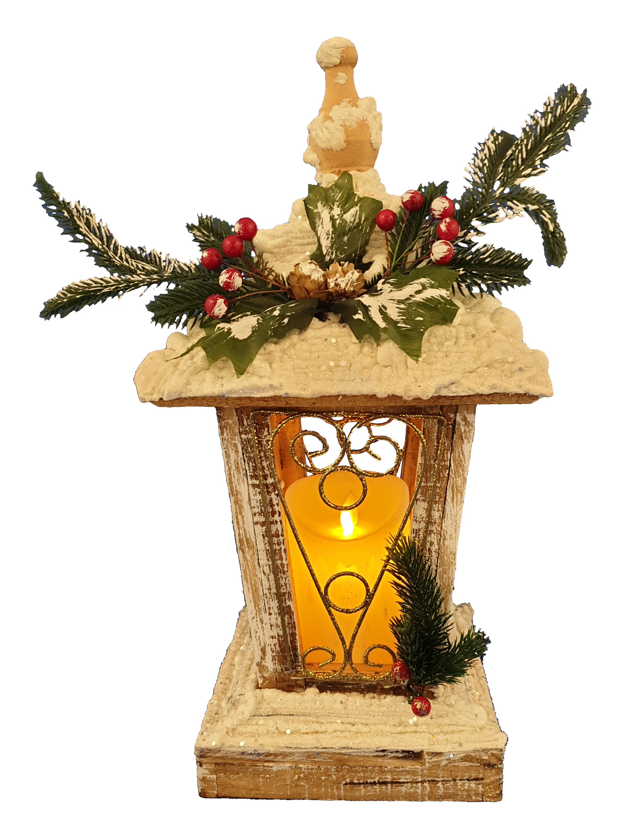 CH1151 Wooden Lantern with Candle 6/Ctn