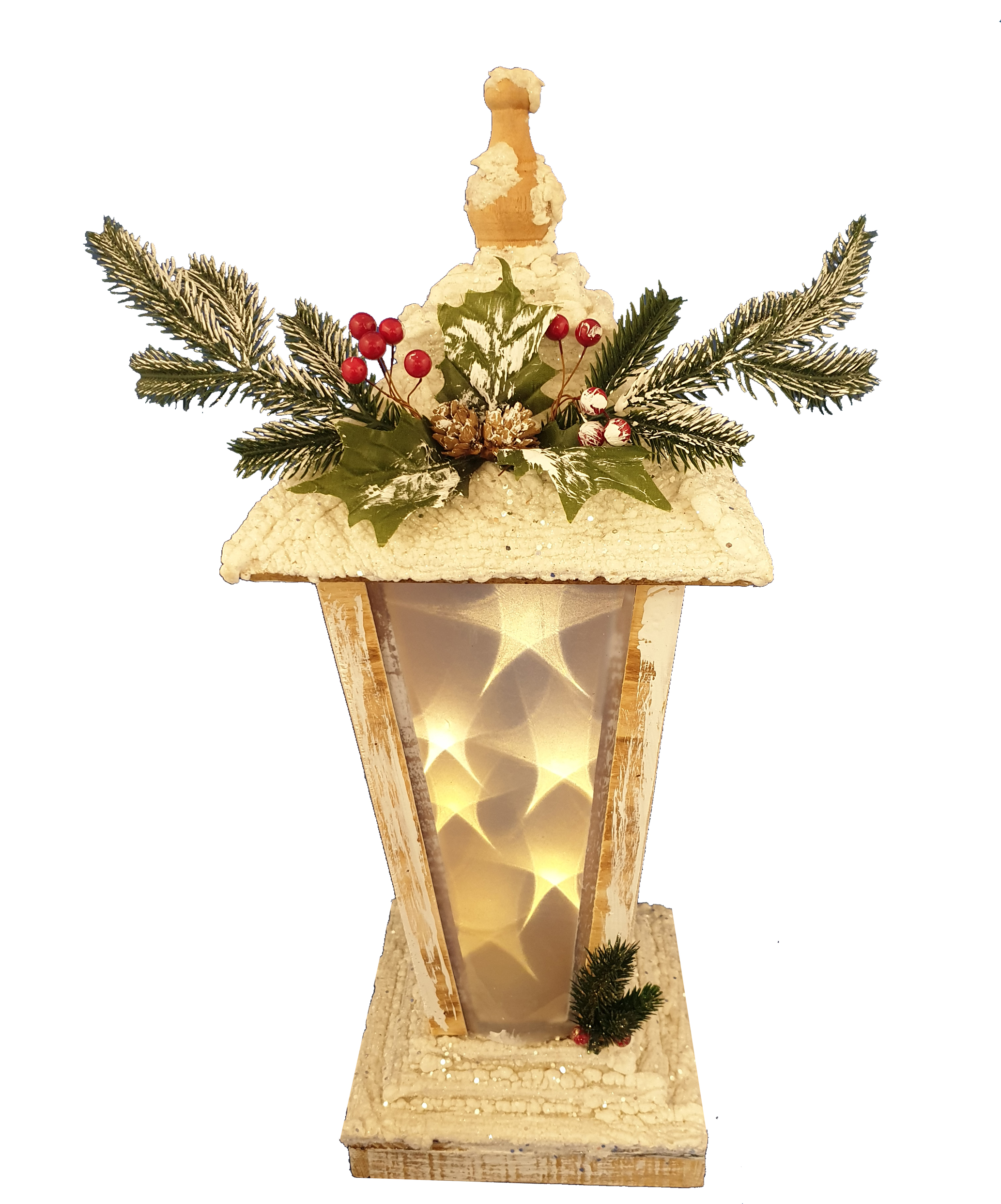 CH1152 Wooden Lantern with Star Effect LED 6/Ctn