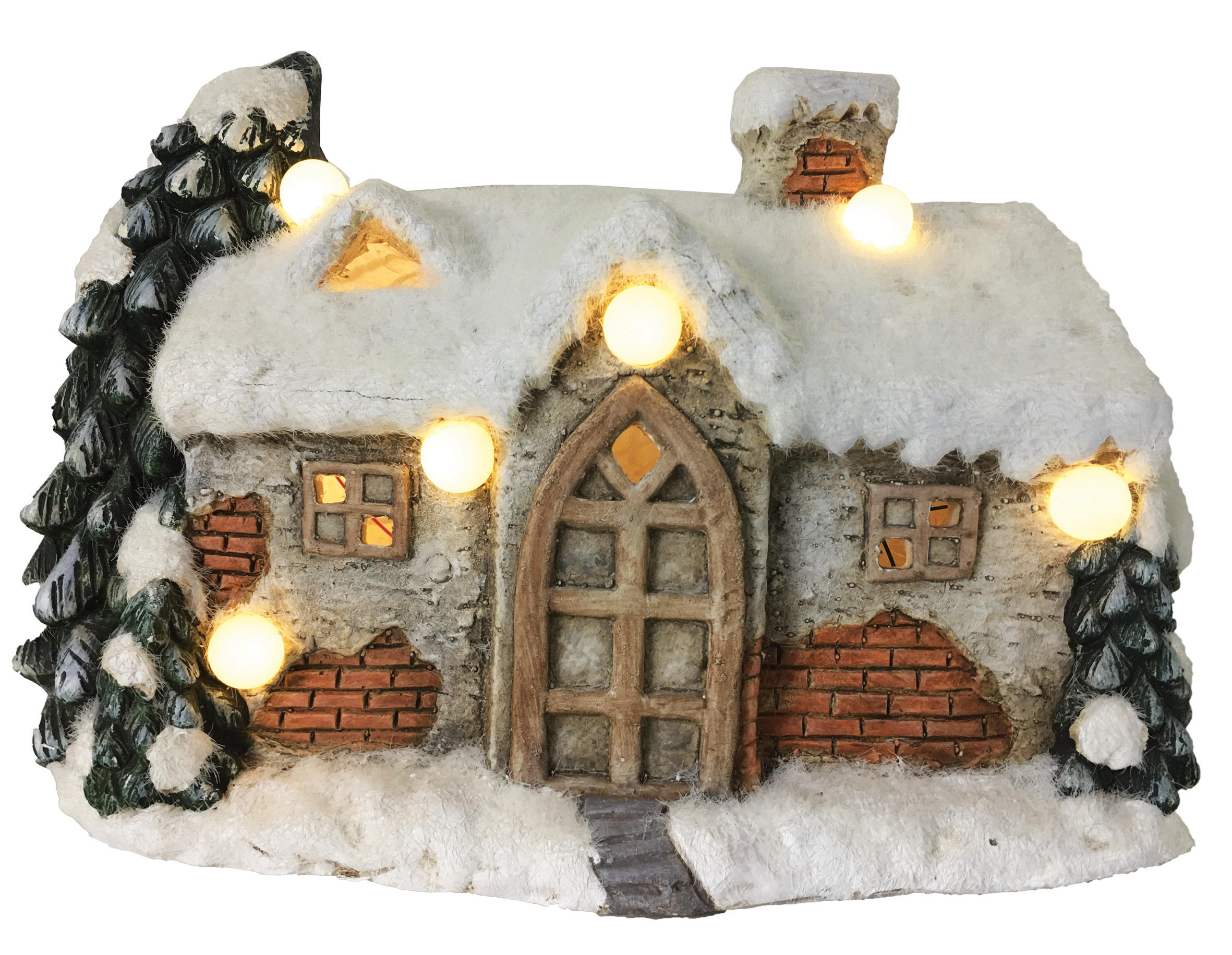 CH358 Ceramic Brick Snow House w/Lights 4/Ctn