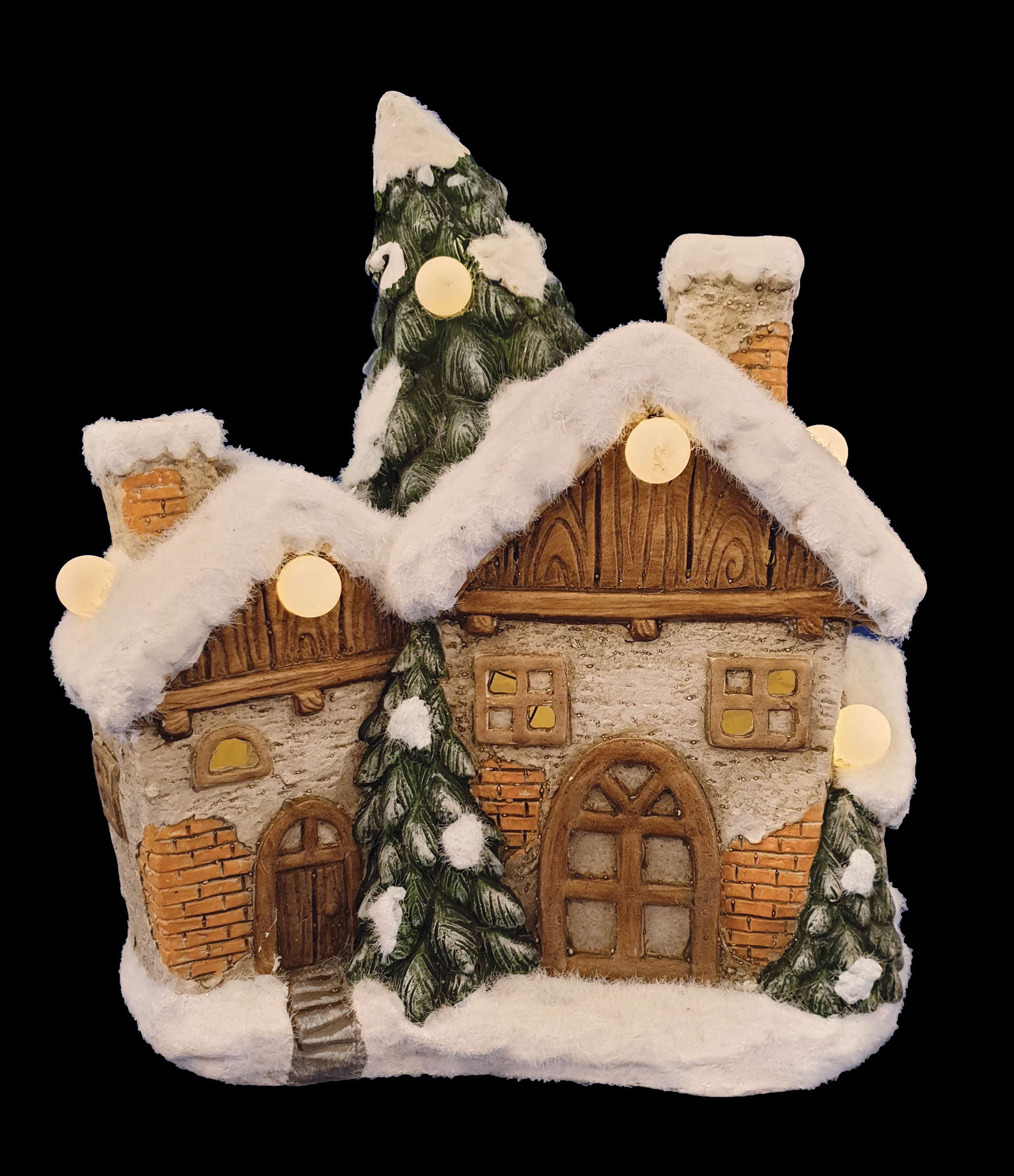 CH360 Snow House with Red Brick and Trees 4/Ctn