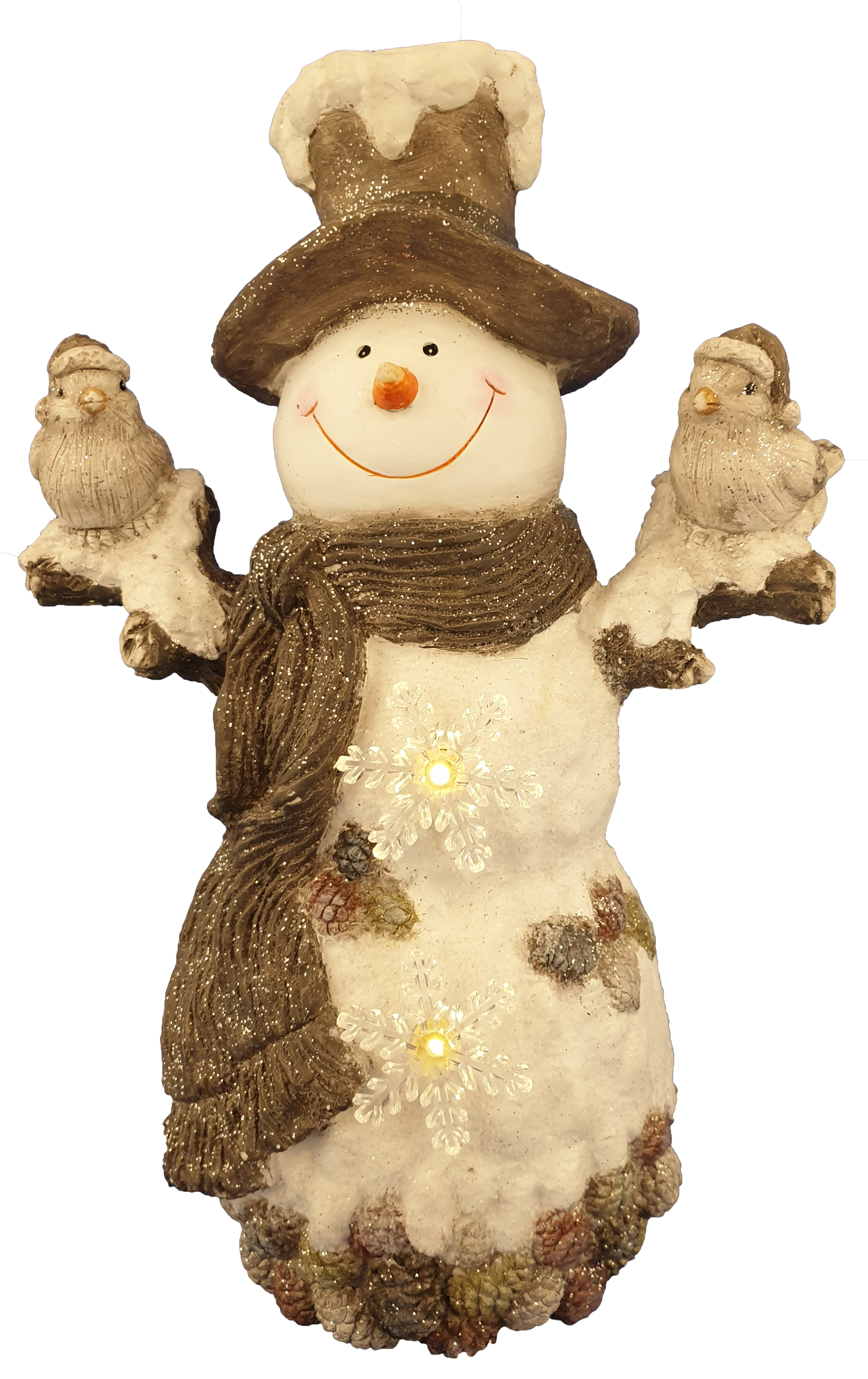 CH445 MGO Snowman with o Birds and LED 2/Ctn