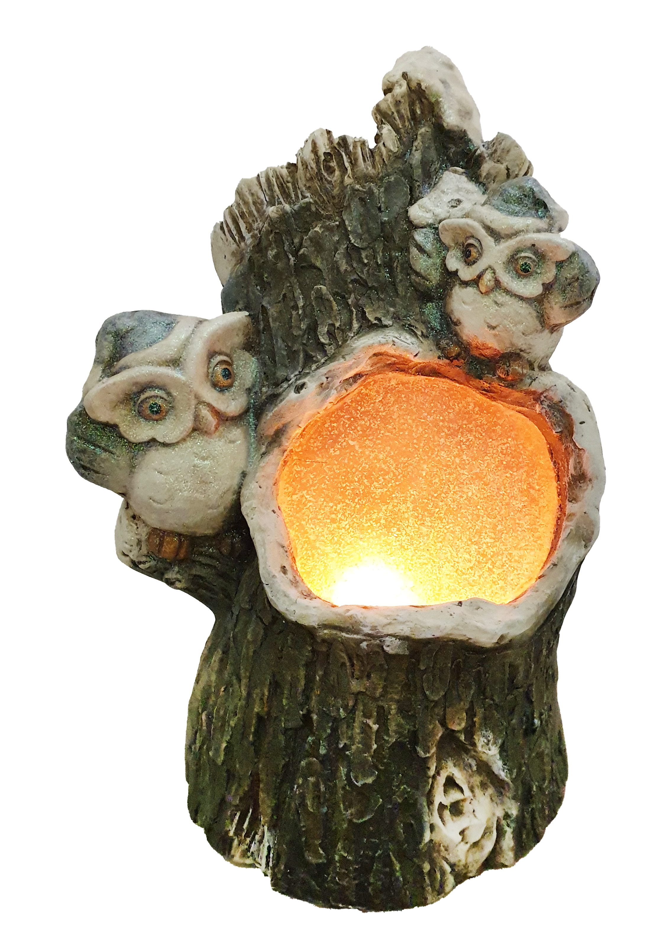 CH462 Owls on Branch with Flame Light 2/ctn