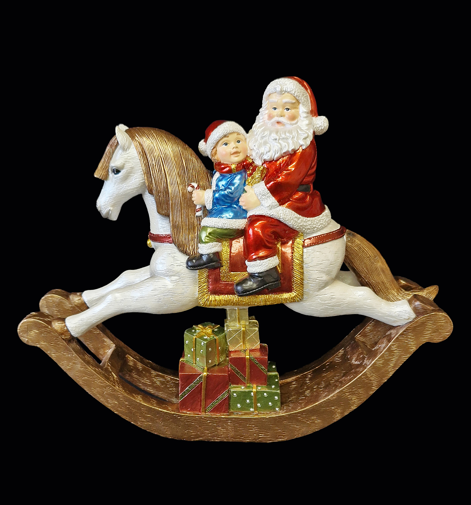 CH5066 Shiny Santa on rocking horse  3/Ctn