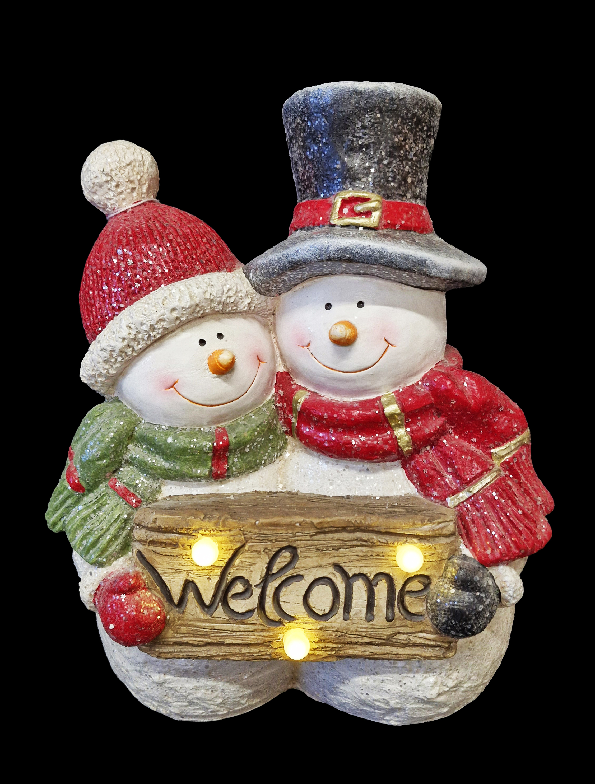 CH5170 Snowmen with lighting Welcome Sign 2/Ctn