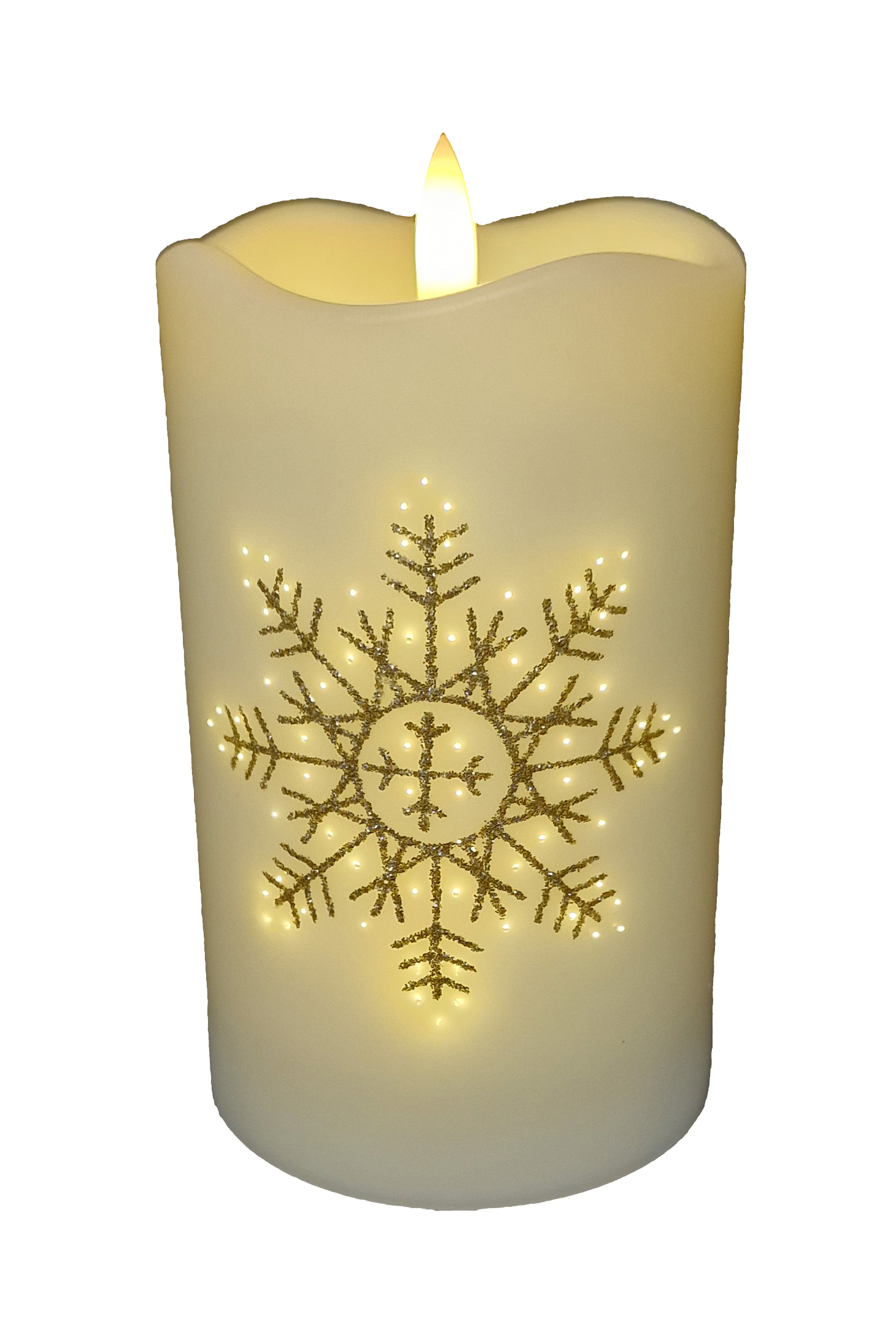 CH687G Ivory Candle with Gold Snowflake 24/Ctn