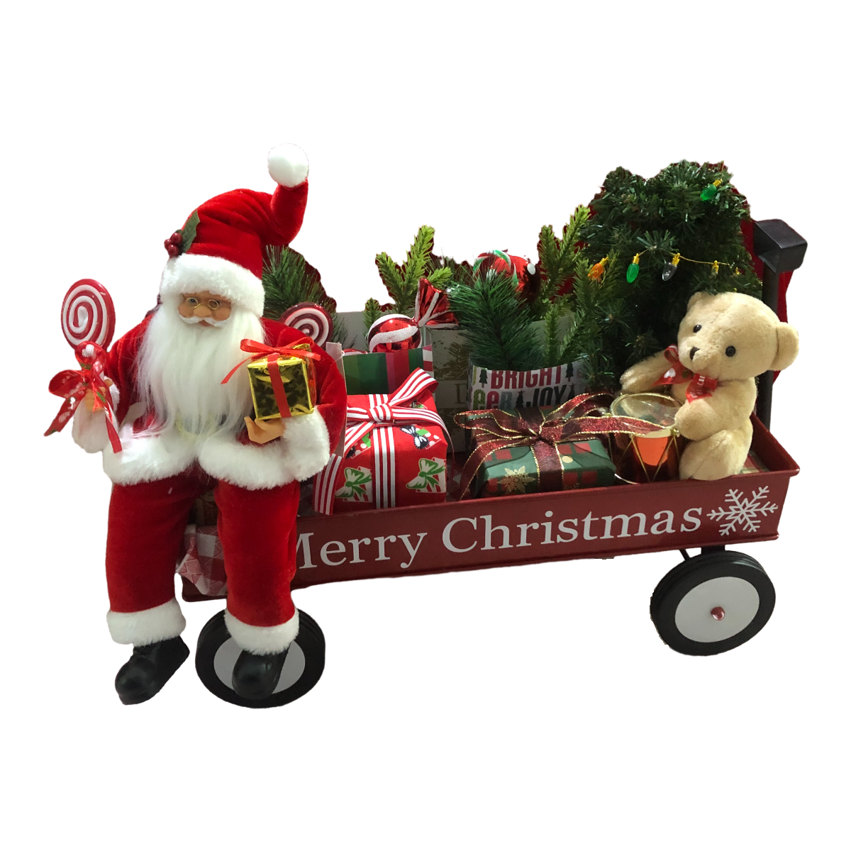 CH792 Santa on Metal Hand Trailer 1/Ctn