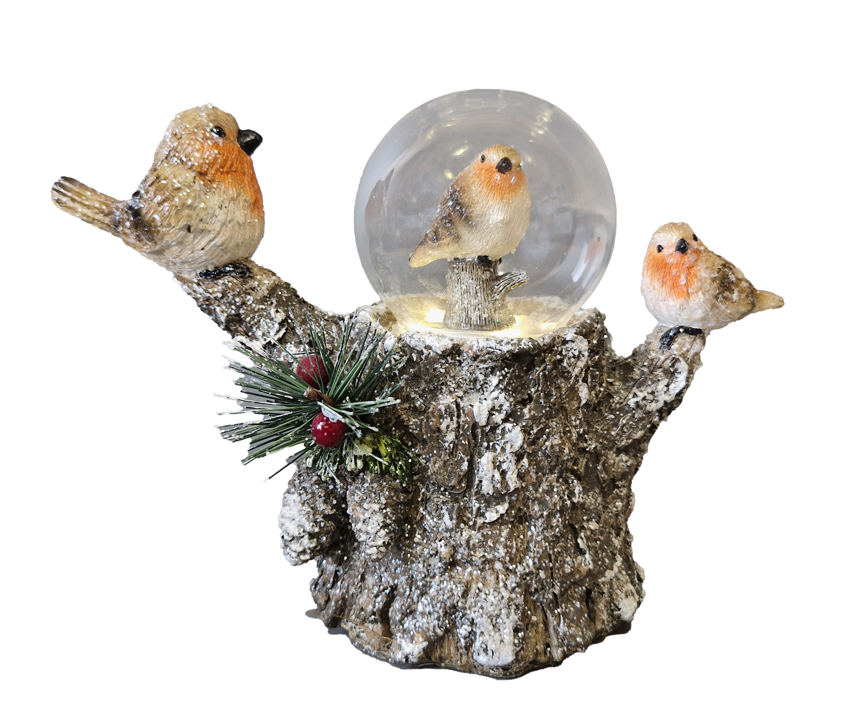 CH802 Robins on Tree Stump & Globe 12/ctn