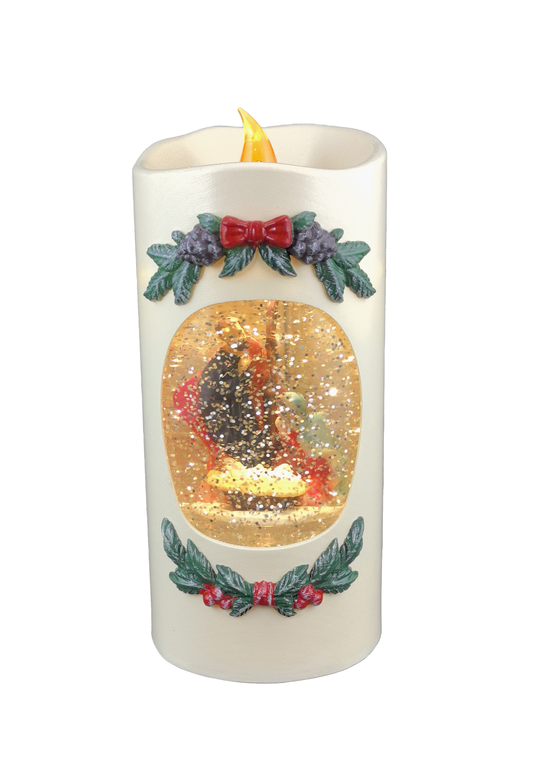 CH809 Candle with Nativity Scene Glitter 8/Ctn