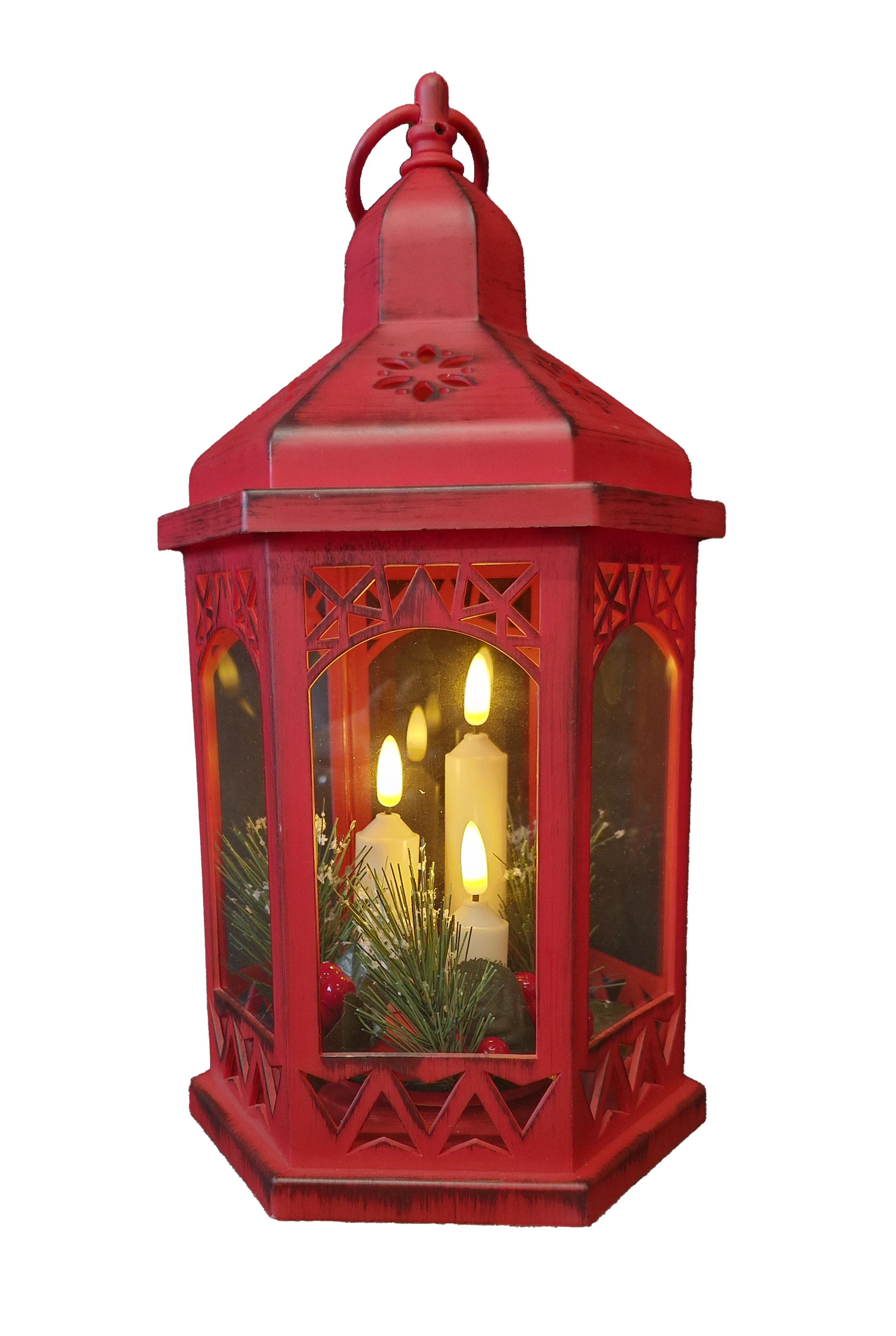 CH877R Red Lantern with Three Candles 6/Ctn