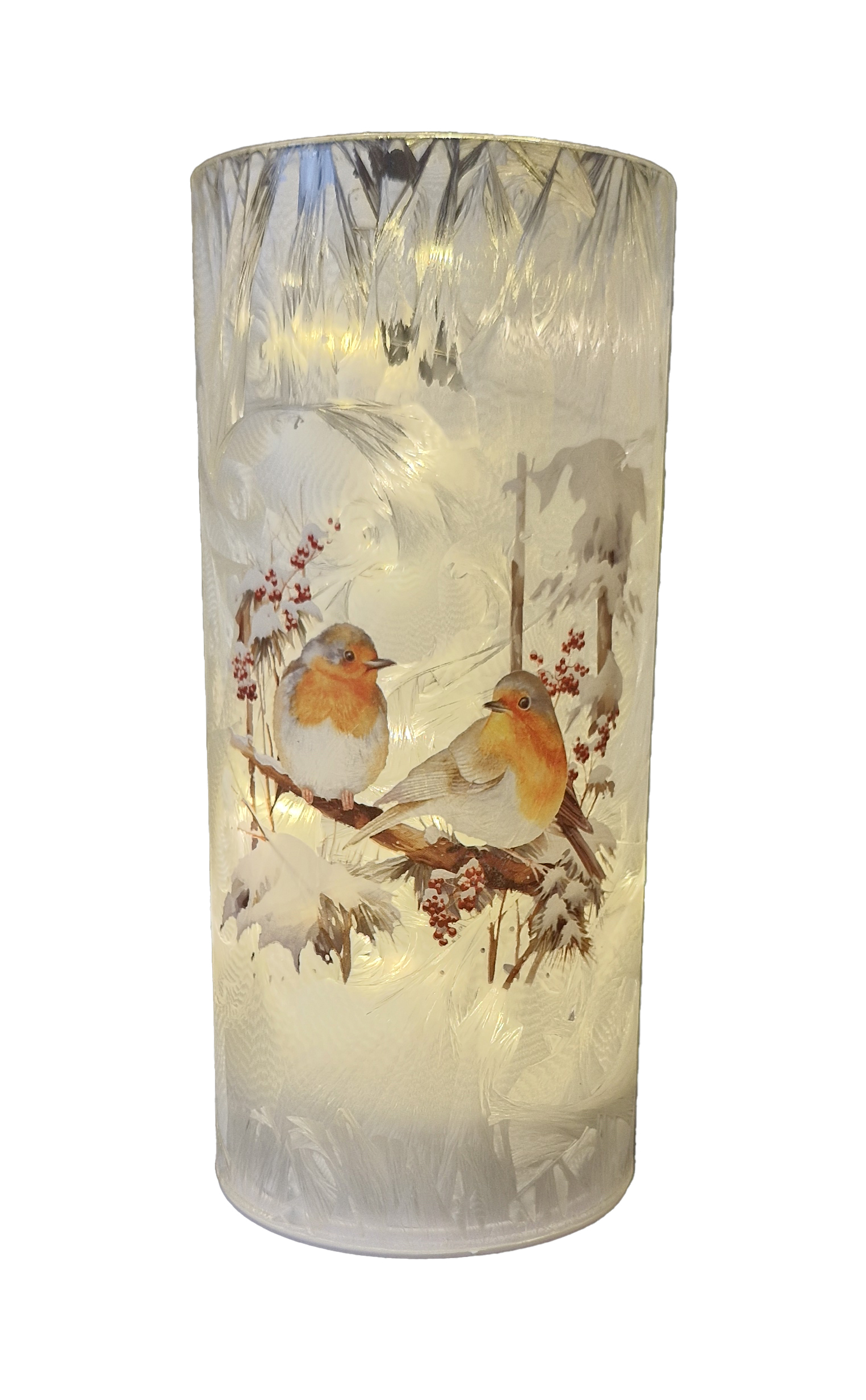 CH879 Glass Lantern with Robin 24/Ctn