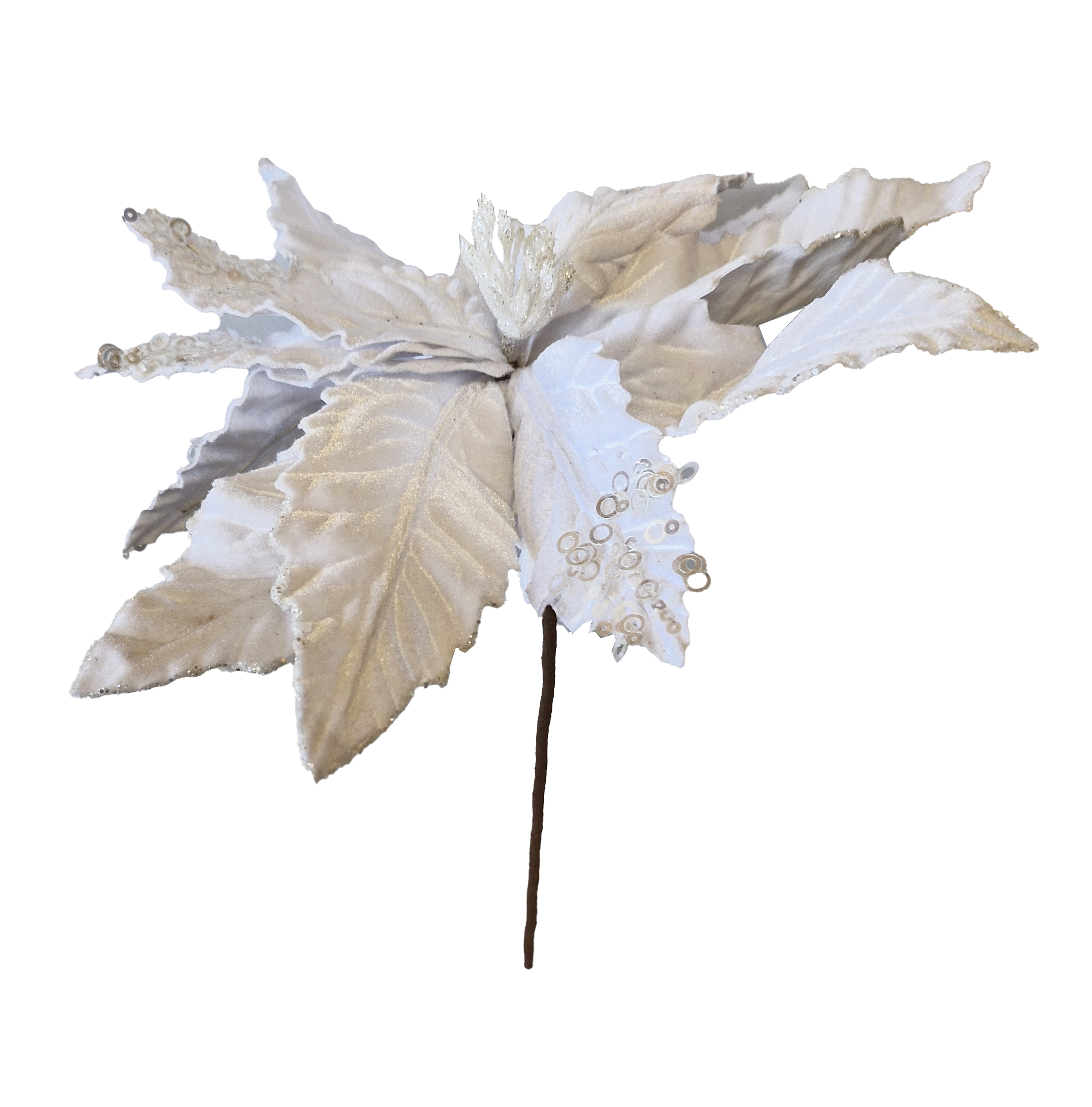 CH942 White Embellished Poinsettia Stem 12/Ctn only