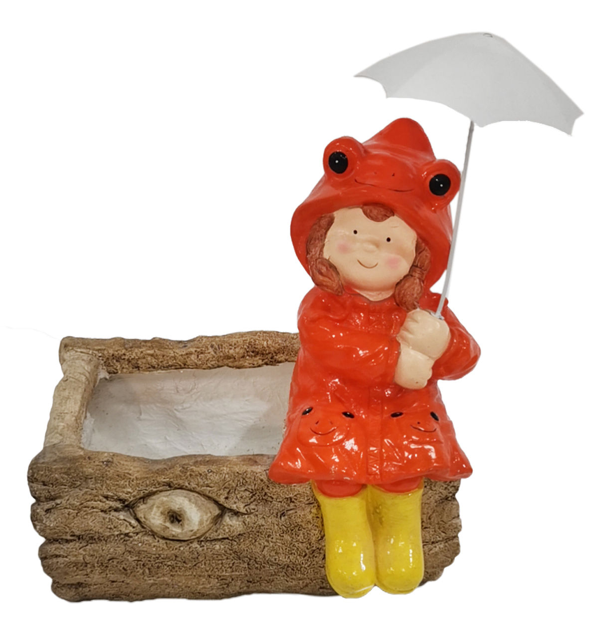 G0293 GIRL PLANTER WITH WHITE METAL UMBRELLA 2/CTN