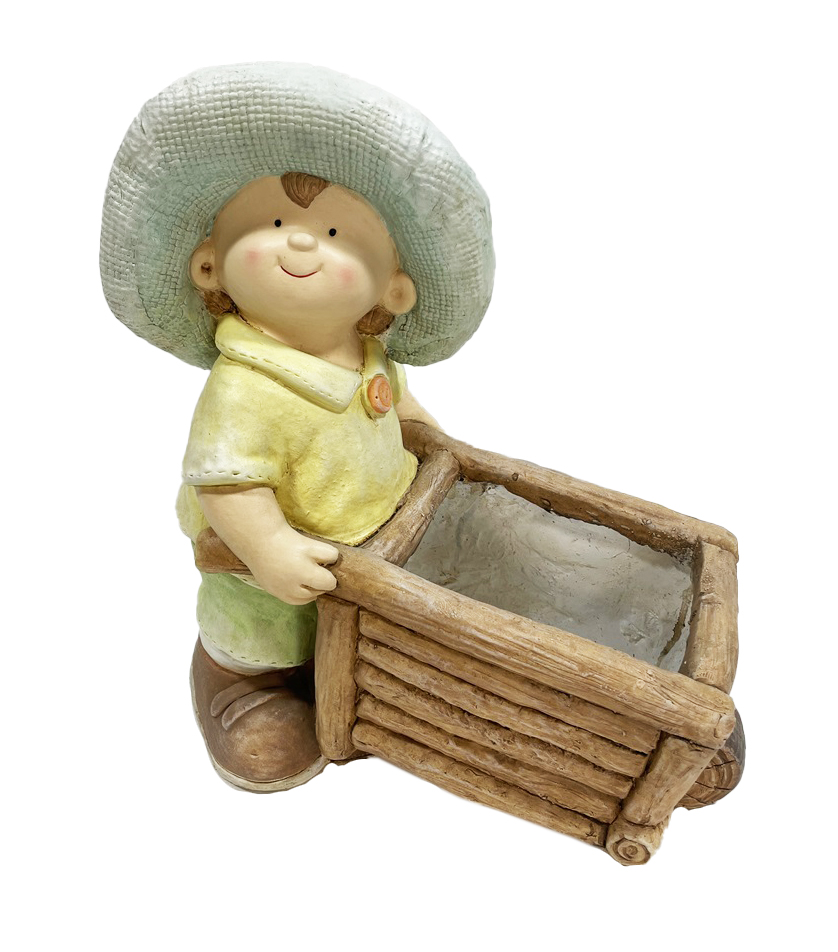G0353 Boy Pushing Trolly Planter 2/Ctn