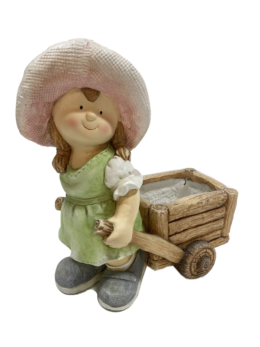 G0354 Girl Pulling Trolly Planter 2/Ctn